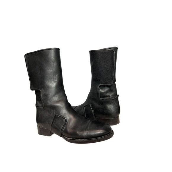 Jil Sander Black Leather Mid Calf Moto Boots Size $1100 Women's EU 38, US 8 - Picture 1 of 10